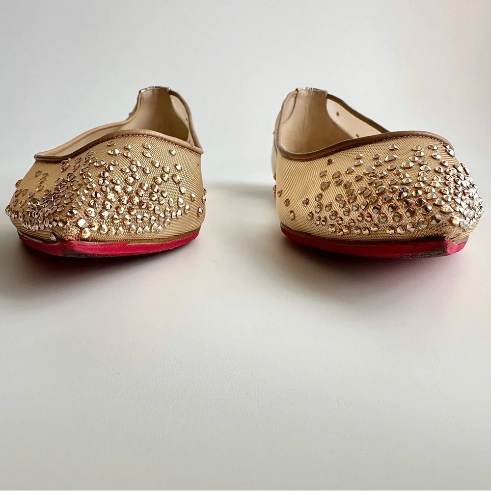 CHRISTIAN LOUBOUTIN Follies Strass Gold Crystal Pointed Toe Ballerina Flats 38 - Picture 6 of 16